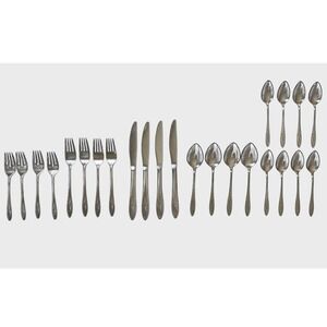 Vintage Oneida Stainless Deluxe Ember Glow 24 Pc Flatware Set MCM Atomic USA